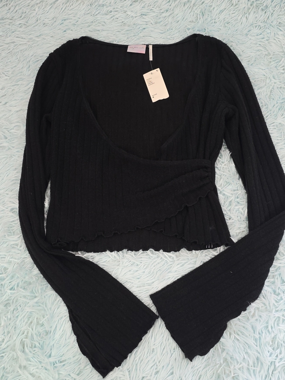 Urban Outfitters Out From Under Lila Ribbed Wrap Top Black M